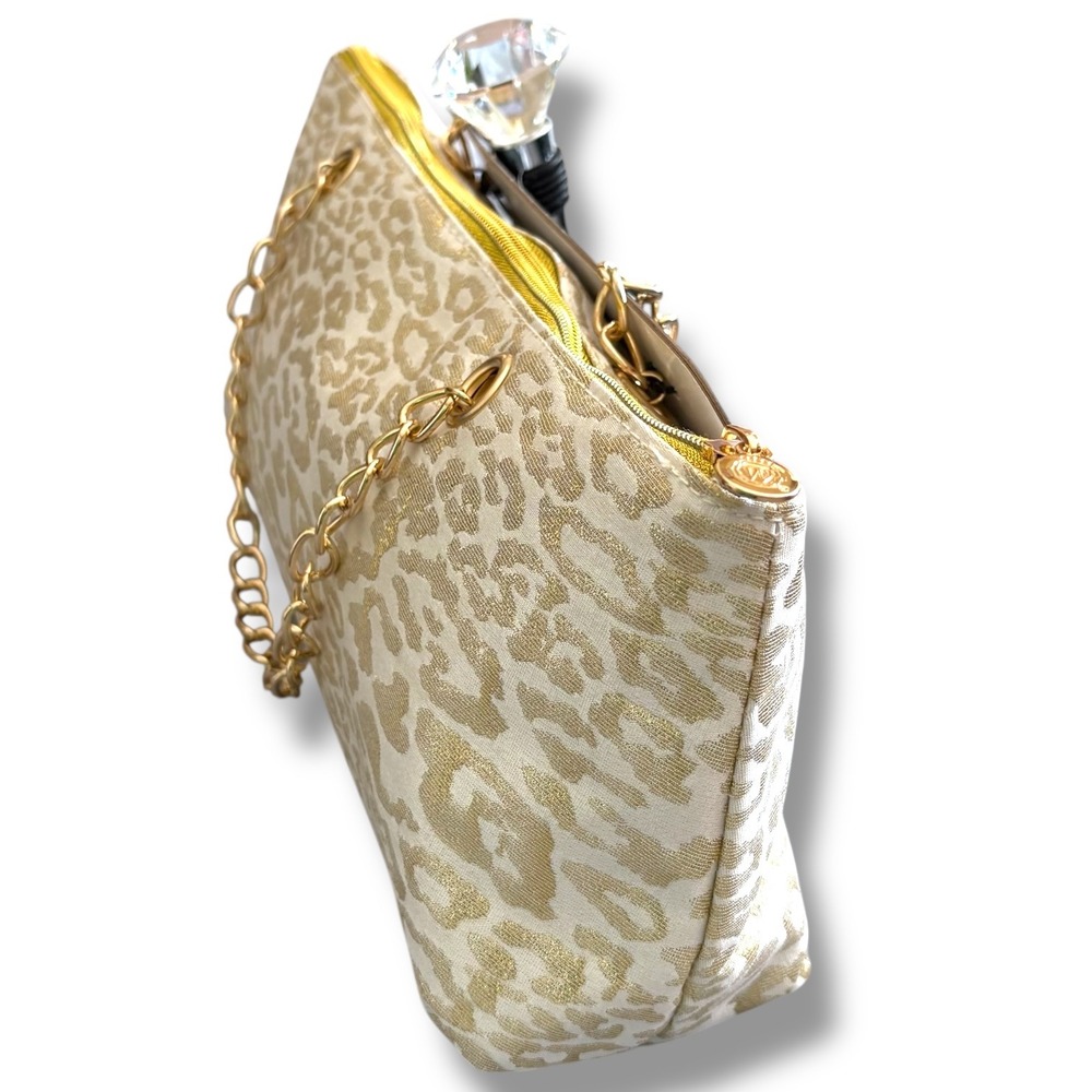 Wild Eye Designs Insulated Wine Bag Leopard Print Gold Chain Rhinestone Stopper - Picture 4 of 8
